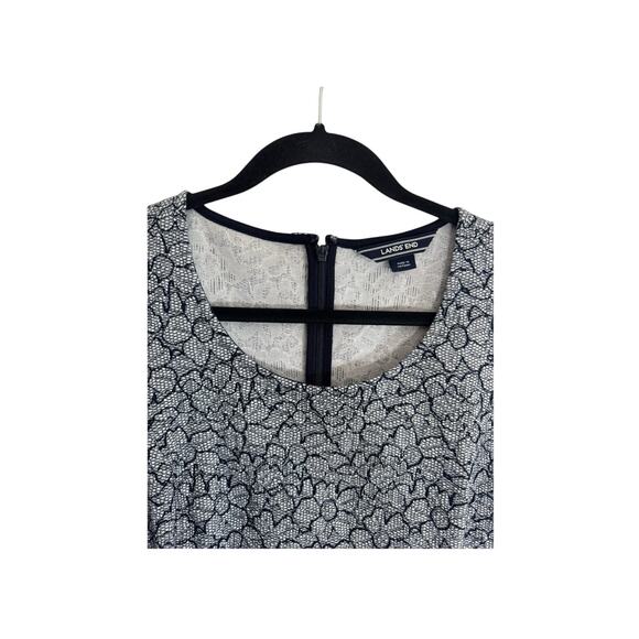 Lands' End Blue Floral Pockets Sheath Dress Cotton Blend Womens 12 Chic Office - Picture 1 of 11